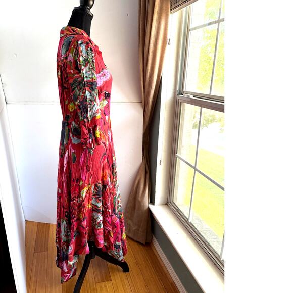 SOFT SURROUNDINGS Red Watercolor Art To Wear Provencia Dress Hankerchief Sz S - Picture 4 of 14